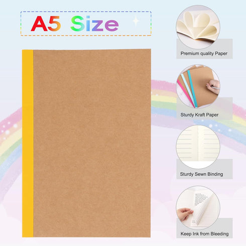 EOOUT 40 Pack A5 Kraft Notebooks - Composition Notebooks in 12 Colors with Rainbow Spines, 60 Pages