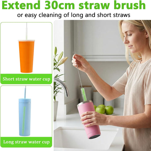 Neyauo 9Pcs Set 12"10" 8.5"Long (4-16mm) Straw Cleaner Brush Bendable Reusable Cleaning Brushes with Soft Nylon
