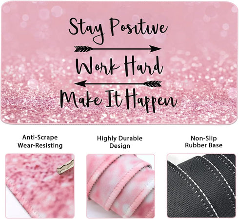 Large Mouse Pad and Keyboard Wrist Rest, Desk Pad for Keyboard and Mouse, 4-in-1 Large Gaming Mouse Pad with Wrist Support, Desk Mat for Home Office Study Game-Pink Stay Positive by Yunoble