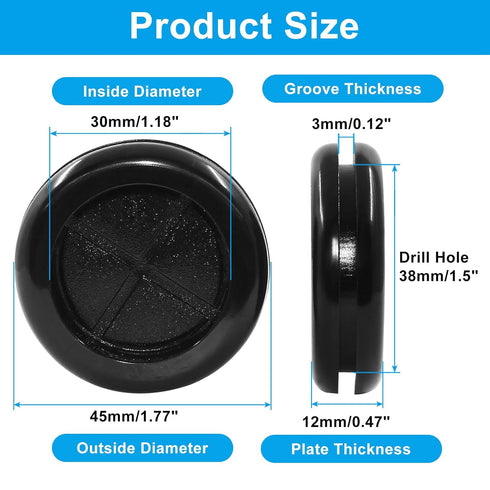 Dijedev 1-3/16 inch 1-1/2 inch Grommets 6Pcs Grommet ID x Drill Hole Dia Rubber for Wiring, Double Sided Rubber Plugs