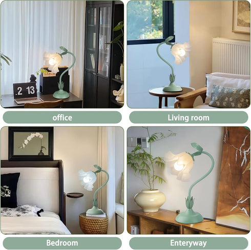 3 E26 Bulbs, Women Bedside Table Lamps for Bedroom, Cute Flower Desk Lamp With Adjustable Flexible Gooseneck, Color