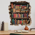 flaxarne 3D Bookshelf Wall Stickers Faux Hole Book Design Decorative PVC Wall Art