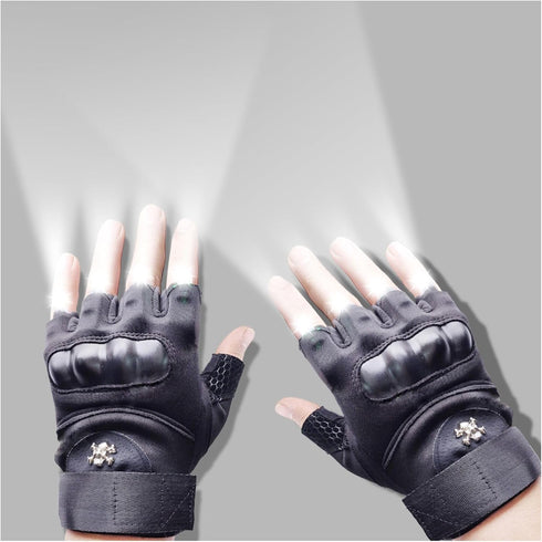 Cyuanxgr LED Flashlight Gloves, Half Finger Lighted Gloves Gifts for Men Women, Flashlight