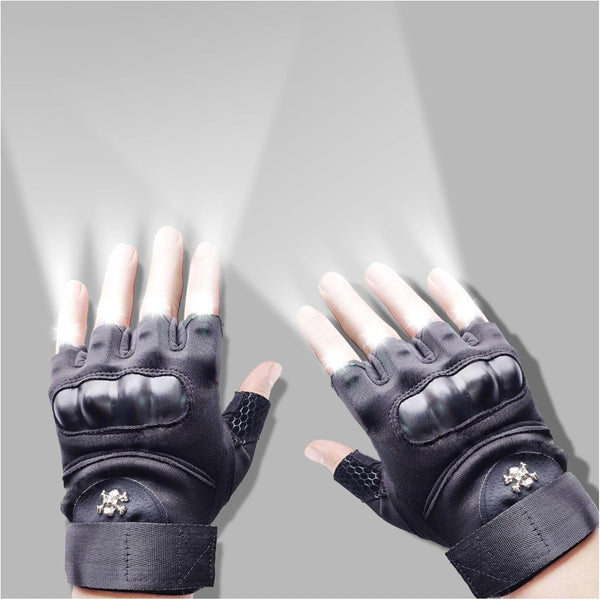 Cyuanxgr LED Flashlight Gloves, Half Finger Lighted Gloves Gifts for Men Women, Flashlight