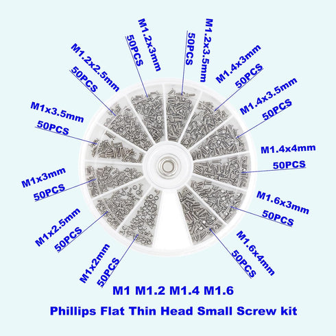 12 Kinds Small Screws Assortment Kit - M1, M1.2, M1.4, M1.6