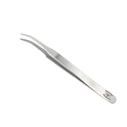 4.5 in. Stainless Steel Lab Forceps with Curved Tapered Flat-Tips