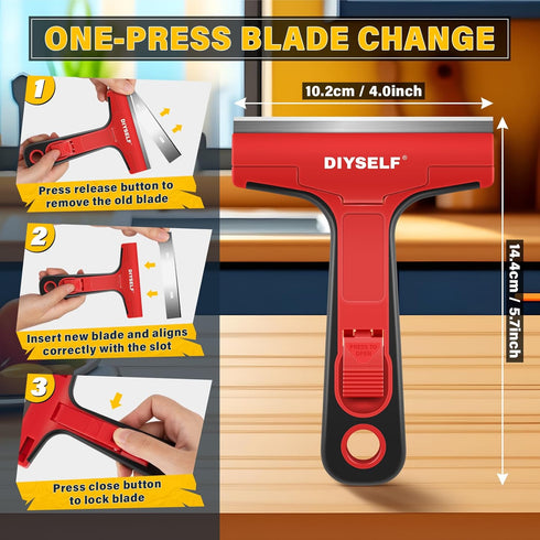 1 Pack 10pcs 4-Inch DIYSELF Razor Blade Scraper, Scraper Tool with Blades, Razor Scraper for Cleaning Glass, Window