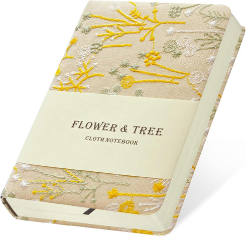 Embroidered Pocket Notebook for Women, A6 Mini Cloth Journal, Hardcover, 264 Pages,