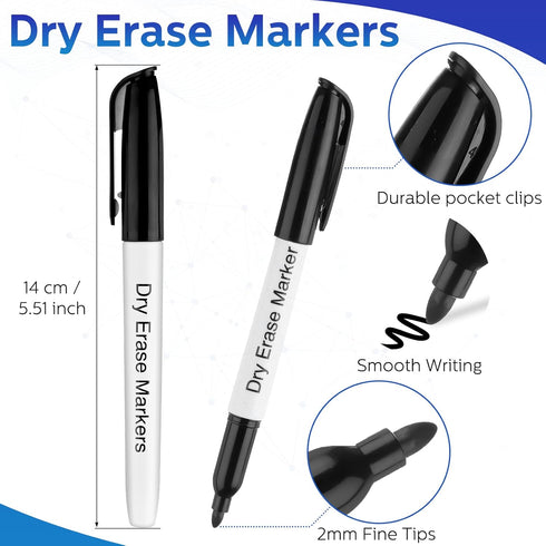Thenshop 200 Pack Dry Erase Markers with 4 Magnetic Whiteboard Erasers Set, Bulk Fine Point for Office