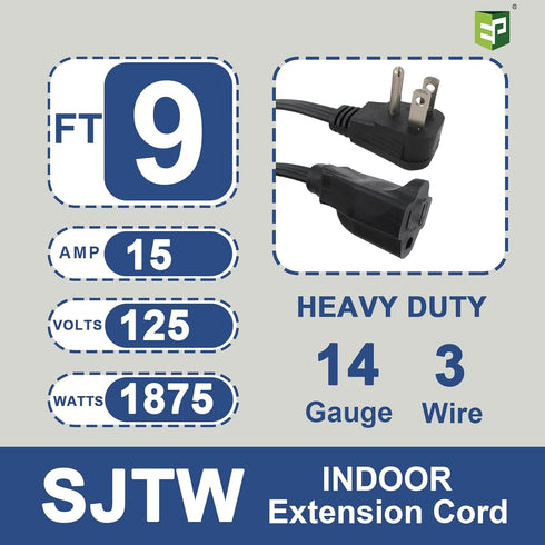 EP 9 Ft Heavy Duty Appliance Extension Cord, 14 Gauge 3 Prong SPT-3 Cable for Major Appliances