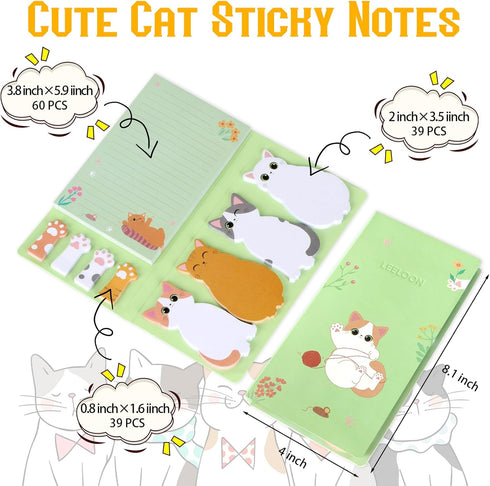 LeeLoon Set, 360 Cat Sticky Notes Sheets Cute Cartoon Animal Cat Self-Stick Notes Pads Cat Themed Memo Pads Cat Paw