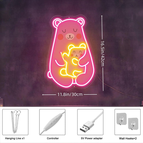 XEUXUTA Mom and Baby Bear Neon Sign LED Neon Sign for Wall Decor LED Lights for Bedroom Kids Room Nursery Cute