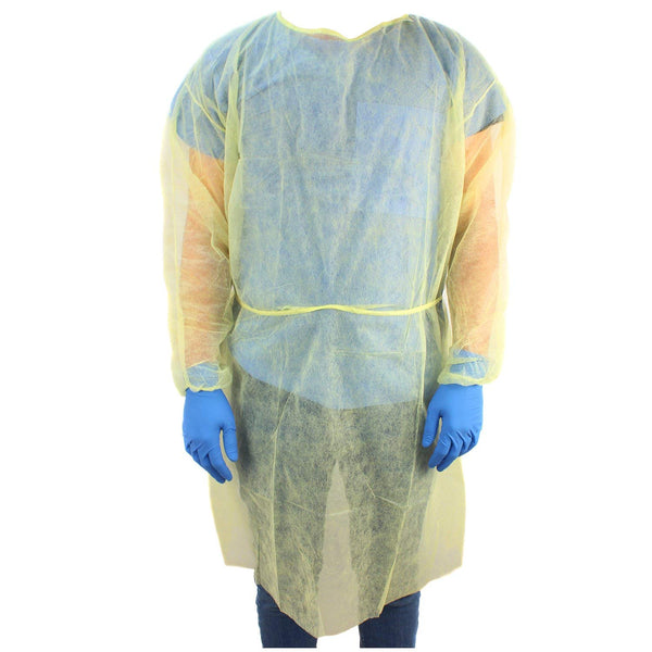 Ever Ready First Aid Isolation Gown, Fluid Resistant, Yellow, Pack of 10 with Elastic Wrists