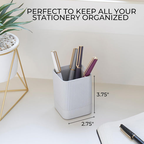 KIBAGA Aesthetic Desk Pen Holder - Modern Concrete Pencil Holder, Cute Functional Desk Organizer for Office Supplies,