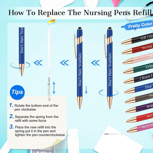 Nurse Pens for Work, Funny Black Ink Ballpoint Pens, Gift for Coworker, Doctor, Nurses, Nursing Students (Style 1)