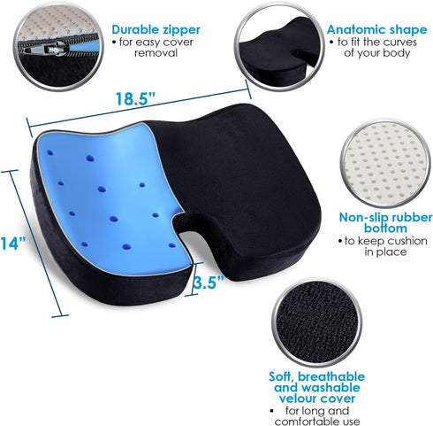 Tailbone, Memory Foam Seat Cushion & Lumbar Support Pillow for Office Chair Car Wheelchair Orthopedic Chair Pad