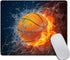 Customized Rectangle Gaming Mouse Pad, Flaming Basketball Fire and Water Design, Non-Slip Rubber, 9.5 X 7.9 Inch