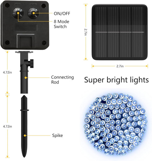 Flechllary 39Ft 100 8 Solar String Lights for Outside, LED Solar String Lights Outdoor with Modes Solar Lights