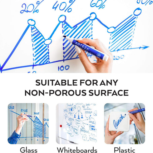 Pack 36 ARTEZA Dry Erase Markers, Bulk of Blue Whiteboard Markers with Chisel Tip, Low-Odor, Quick-Drying Ink