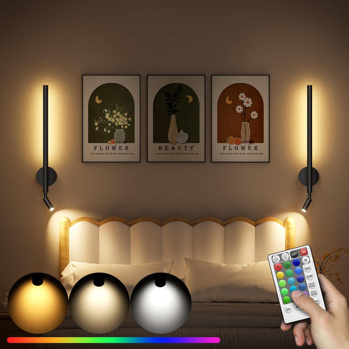 BUTHY Battery Operated Wall Sconce Set of 2 with Reading Spotlights, RGB