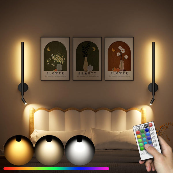 BUTHY Battery Operated Wall Sconce Set of 2 with Reading Spotlights, RGB