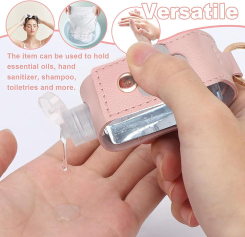 Wshxjzyay 3 30ml Pieces Small Hand Sanitizer Keychain, Portable Leather Hand Sanitizer Holder Travel Size for Lotion
