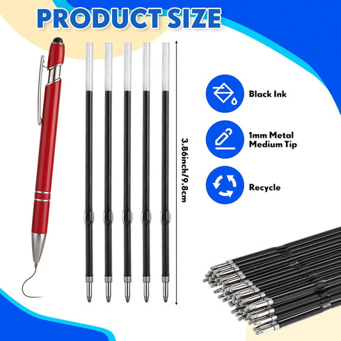 Zonon 100 3.85 Inch 1 mm 2 1 Pcs Retractable Ballpoint Pen Refills Bulk for Metal Pens with Stylus Tip, Medium Point