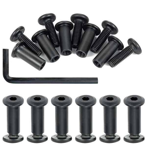 50 Sets Black M6x20mm Nut Bolt Binding Screw Rivet Socket Cap Kit for Wood Socket Cover Bolt Barrel Nut