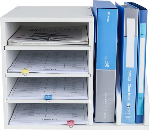 PAG Wood Desktop File Holder Organizer, Mail Sorter for File Folders, Mails, Envelopes, White