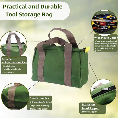 Canvas Wide Mouth Tool Bag, Heavy Duty Large Capacity Handbag for Storage of Screwdrivers, Wrench, Pliers