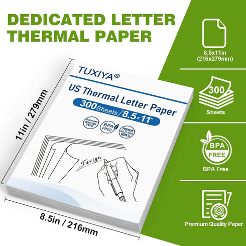 TUXIYA 300 8.5 11 Inch,BPA Sheets Thermal Printer Paper x free Advanced Thermal Printing, US Letter Size Thermal Paper