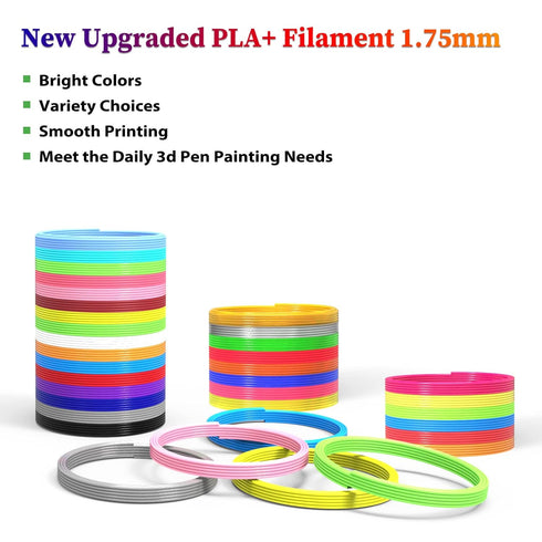 3D Pen Filament Refills, 30 Colors with Bonus 250 Stencils eBooks, Non-Toxic PLA 1.75mm Smooth Printing