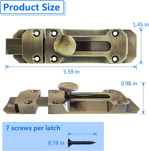 2 pcs Zinc Alloy Sliding Door Lock, Barrel Bolt Cabinet Lock Barrel Bolt Closure Cabinet Door Security Sliding Door Lock for Home Windows and Doors Cabinet Furniture by DEEKOUDT