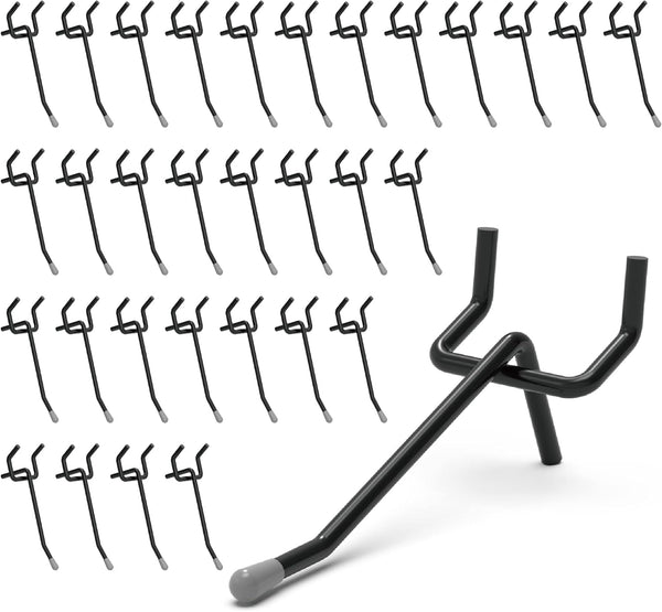 HUHOLE Pegboard Hooks 2 Inch 50PC, Black Peg Board Hooks, Fit 1/4" or 1/8" Pegboard, Ideal Organizer Accessories for