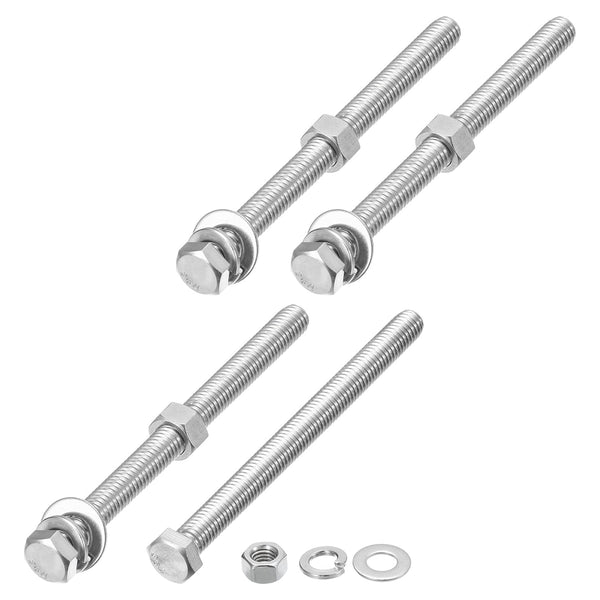Hex Head Screws Bolts, Nuts, Flat & Lock Washers Kits, 3/8-16x5", Stainless Steel Fully Threaded Machine Screws