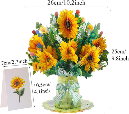 Sharonlily 3D Sunflower Bouquet Greeting Card, Forever flower Pop Up Bouquet Card with Blank Note & Envelope, Handmade