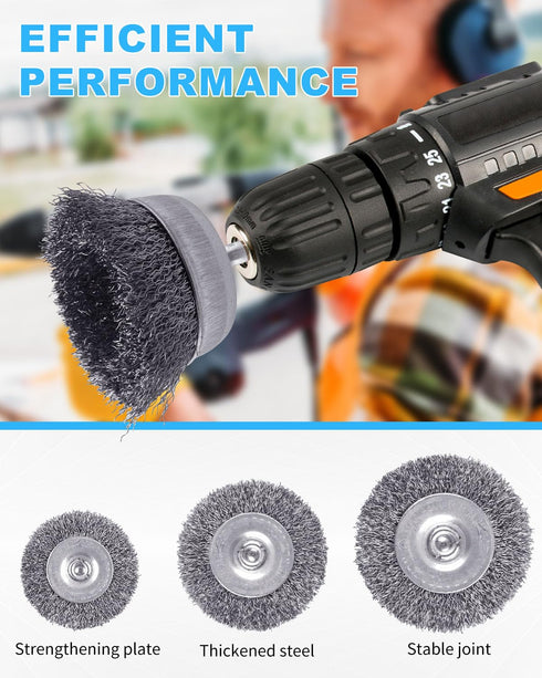21-Pack Set 1/4-Inch Rocaris Carbon Steel Wire Wheel, Cup, Pen Brush with Round Shank for Rust Removal, Corrosion