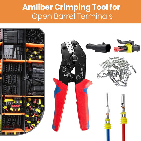 Amliber 24-14 Wire Crimping Tool with Ratchet, Ratchet Wire Crimper Tool for Open Barrel Terminal Connectors