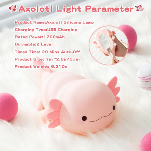Light,Dimmable FAMIDUO Axolotl Lamp,Cute Axolotl Night Silicone Animal Nursery Night Light,Adorable Rechargeable