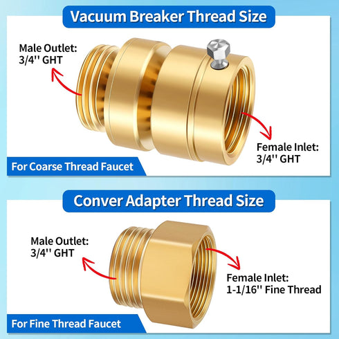 3/4" 1-1/16" 3/4" 1-1/16'' 3/4" Boltigen Self Draining Vacuum Breaker, No Lead Brass GHT Hose Bib Backflow Preventer