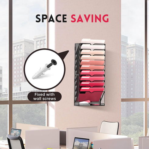 SUPEASY 11-Tier Hanging Wall File Organizer, Black Mesh Office Mail Holder for Papers, Folders, Files, Magazine Rack