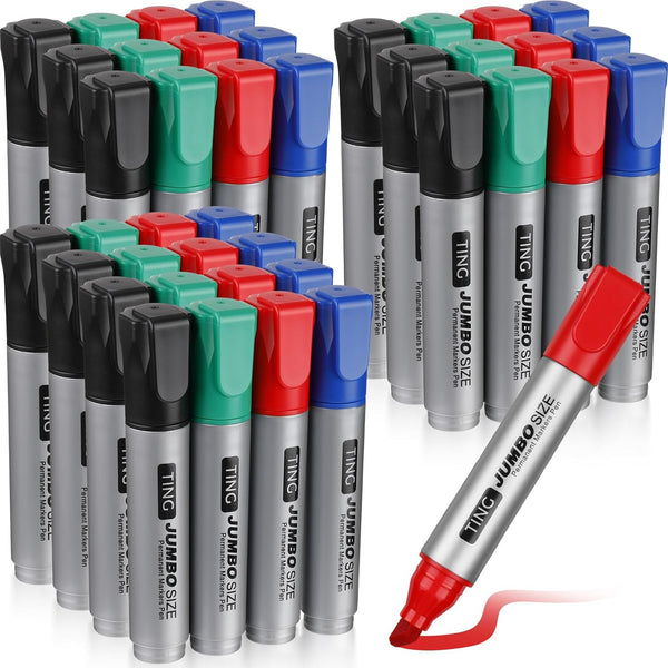 Cholemy 40 Pcs Jumbo Permanent Markers, Bulk Large Chisel Tip Quick Drying Permanent Markers for Office Teacher Supplies