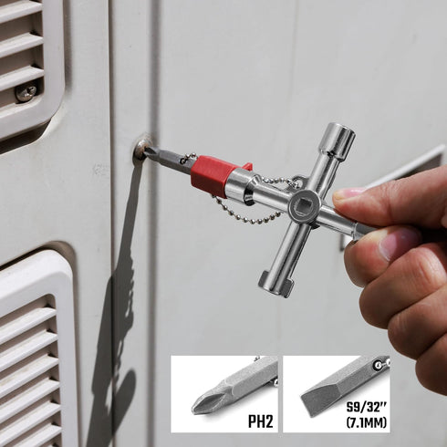 DURATECH 4 Way Sillcock Key with Bit, Multi-functional Water Key for Valve, Faucet, and Spigots