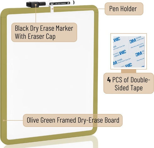 Mr. Pen Dry Erase Board 14” x 11” with Black Marker, Olive Green Frame, Small White Board for Kids and Students