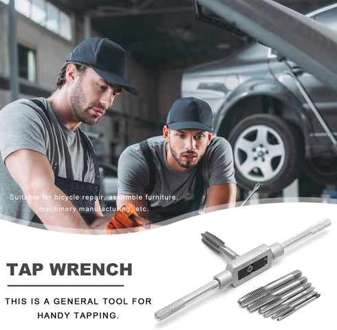 JONMON 8Pcs Metric Tap Set, M3-M12 Hand Screw Thread Plug Taps with Adjustable Reamer Wrench for Woodworking