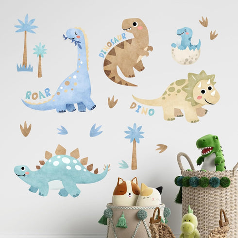 Yovkky Boho Baby Dinosaur Wall Decals Stickers, Dino Egg Palm Tree Footprints Neutral Toddler Nursery Decor, Home