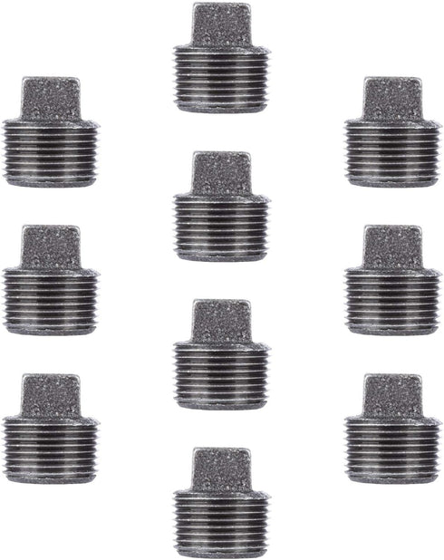 1/2" Plug Fitting, PIPE DECOR Black Malleable Iron Fittings for Standard 1/2 Inch Pipes, 10 Pack