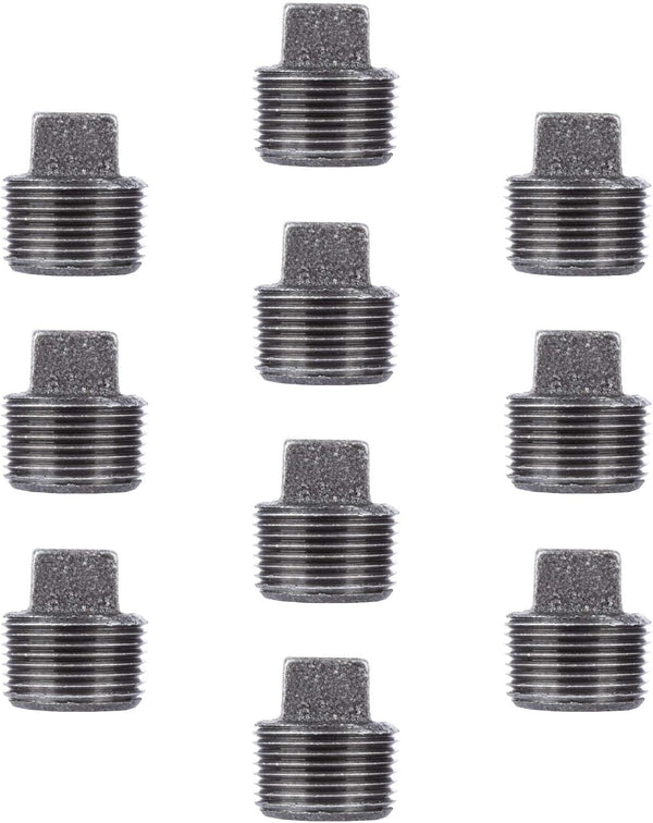 1/2" Plug Fitting, PIPE DECOR Black Malleable Iron Fittings for Standard 1/2 Inch Pipes, 10 Pack