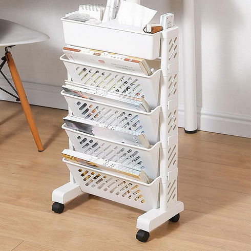 Small Bookshelf Mobile Bookcase, Home Tiered Storage Shelf Carts with Wheels, Rolling Storage Cart (5 Layer)