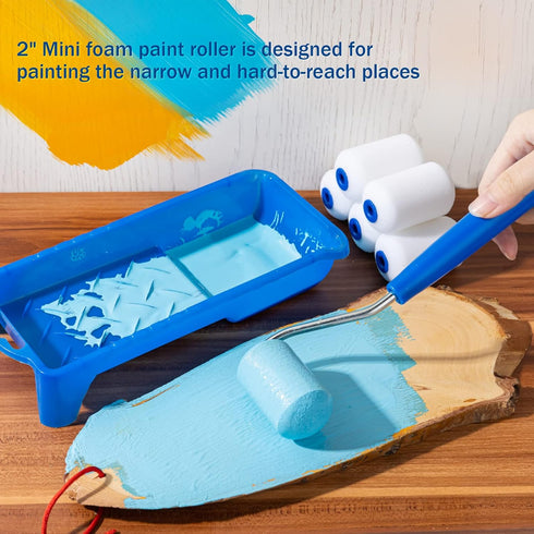 Mister Rui Foam Paint Roller, 2 Inch Mini Paint Roller Kit 10 Pack, High Density Foam Roller Cover for Touch Up